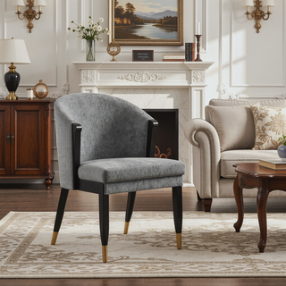 Sunvega Modern Elm Wood and Chenille Upholstered Dining Chair with Gold Tips