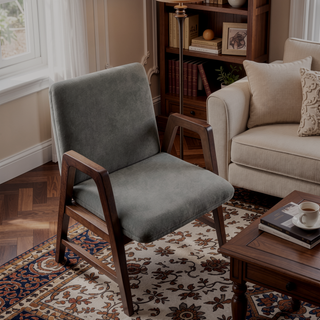 Sunvega Modern Dining Armchair in Soft Velvet with Sculptural Beech Wood Frame
