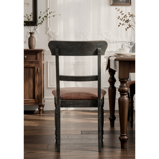 Sunvega Light Brown Linen Weathered Gray Finish Side Chairs with Wooden Crosspiece Backrest