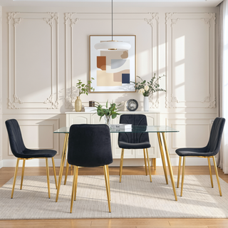 Sunvega Modern Light Luxury Dining Chair with Gold Metal Legs Ergonomic Design Set of 4