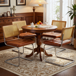Sunvega Modern Dining Chairs Set of 2 with Rattan Back and Faux Leather Seat