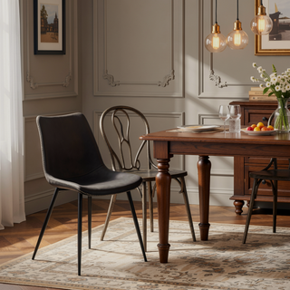 Sunvega Durango Industrial Dining Chair with Vintage Faux Leather and Black Metal Legs
