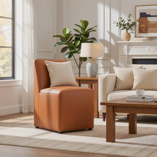 Sunvega Modern Dining Chair in Saddle Brown Faux Leather Fully Assembled