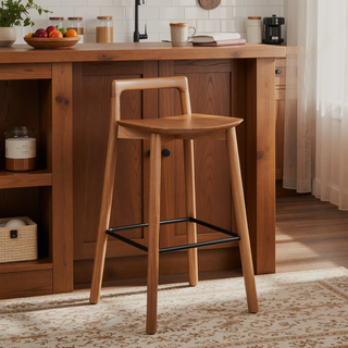 Sunvega 26.5 Inch Modern Minimalist Low Back Wood Counter Stool in Dark Brown Walnut