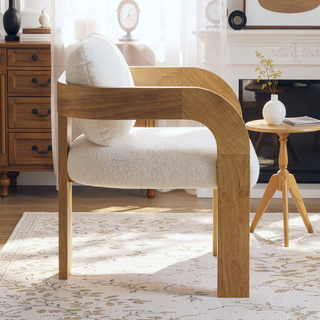 Sunvega Dining Chairs with Pillow Back, Natural Rubber Wood Frame and Beige Fabric, 2-Pack