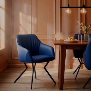Sunvega Blue and Gunmetal Upholstered Dining Chairs with Sloped Armrests and Slim Angled Legs