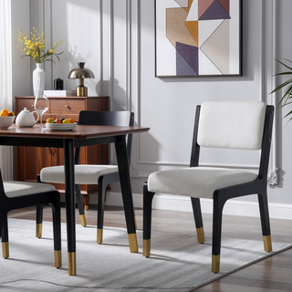 Sunvega Modern Farmhouse PU Dining Chairs with Thick Padded Seat and Solid Wood Legs