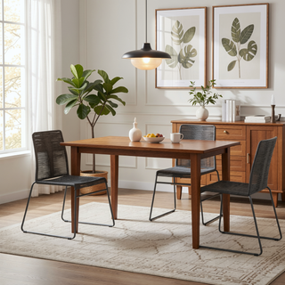 Sunvega Charcoal Woven Rope Stackable Side Chair with Sleek Metal Frame and Sled Base
