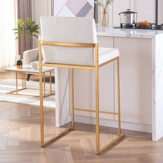 Sunvega Contemporary Gold Steel and White Velvet High Back Counter Stool Set of 2