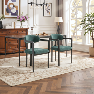 Sunvega Modern Mid-Century Upholstered Boucle Dining Chairs Set of 2 with Black Metal Legs