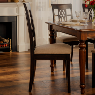 Sunvega Cappuccino and Beige Lattice Back Dining Chair Set with Checkered Wooden Design
