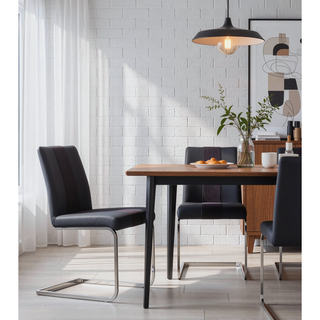 Sunvega Black Fabric Dining Chairs with Padded Seating and C-Style Metal Legs