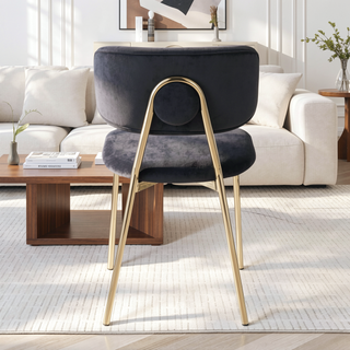 Sunvega Gold Metal Frame and Black Velvet Upholstered Bouton Chair Set of 2