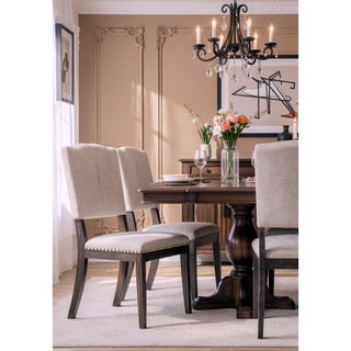 Sunvega Bernard Beige Linen and Weathered Gray Oak Finish High-Back Side Chair Set of 2