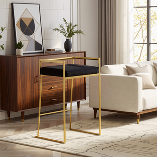 Sunvega Gold Metal Frame Black Velvet Cushion Stackable Counter Stools Set of 3