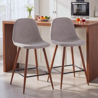 Sunvega Mid-Century Modern Counter Stool with Upholstered Seat and Walnut Legs