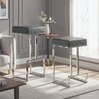 Sunvega Grey and Chrome Upholstered Counter Height Stool with Plush Padding