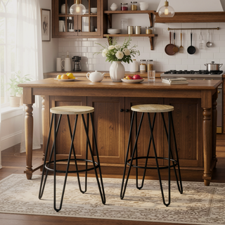Sunvega Industrial Metal Counter Height Stool with Solid Wood Seat and Hairpin Legs