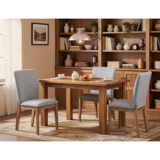Sunvega Set of 2 Gray Linen Fabric Dining Chairs with Cushioned Seat and Backrest