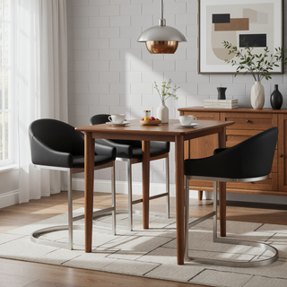 Sunvega Brushed Stainless Steel Bar Stool with Black Faux Leather Upholstery