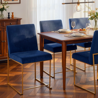 Sunvega Gold and Blue Velvet Upholstered High Back Dining Chairs Set of 2