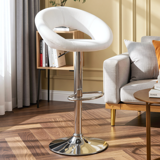 Sunvega Adjustable Height Bar Stool Upholstered in White Faux Leather Set of 2