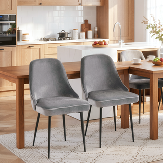 Sunvega Marcel Contemporary Dining Chair with Black Frame and Silver Velvet Fabric Set of 2