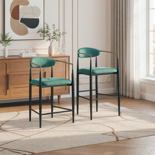 Sunvega Mid-Century Modern Dark Grey Upholstered Counter Stools with Footrest (Set of 2)