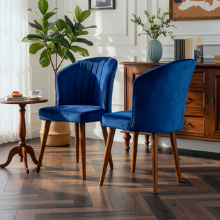 Sunvega Navy Blue Velvet Parsons Dining Chair Set with Solid Wood Structure