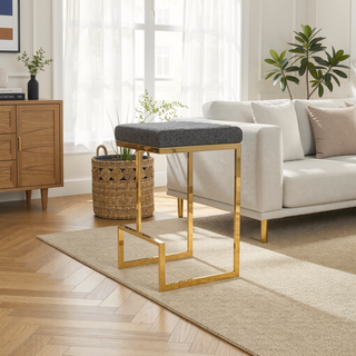 Sunvega Mid Century Modern Upholstered Stool with Metal Legs and Footrest