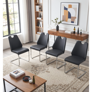 Sunvega White Faux Leather Dining Chairs Set of 2 with Gold Mesh Texture and Chrome Handle