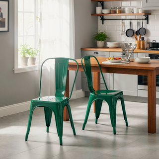 Sunvega Set of 2 Modern Green Metal Dining Chairs with 18 Inch Seat Height for Kitchen
