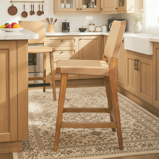 Sunvega Saddle Kitchen Island Counter Stool with Back in Sunkissed Beige Leather