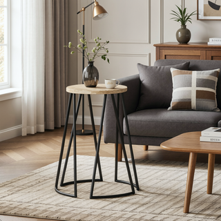 Sunvega Industrial Metal Bar Stool with Natural Wood Seat and Hairpin Legs