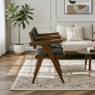 Sunvega Mid-Century Modern Dining Chair Set of 2 with Black Vegan Leather Upholstery