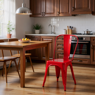 Sunvega High Gloss Red Metal Dining Chairs Set of 2 with 18 Inch Seat Height