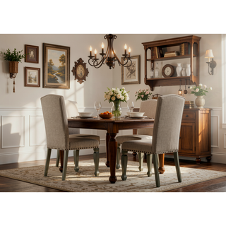 Sunvega Antique Gray Finish Upholstered Nailhead Trim Dining Chair Set of 2