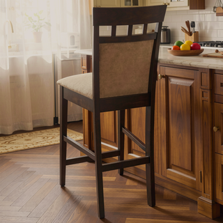 Sunvega Cappuccino Finish Upholstered Counter Height Stools with Cut-Out Backs