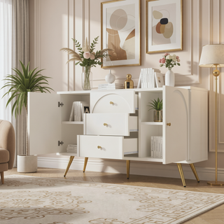Sunvega Modern Minimalist Metal Foot Dining Cabinet with Large Storage Space