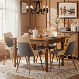 Sunvega Mid-Century Modern Dining Chair with Padded Woven Fabric and Bent Wood