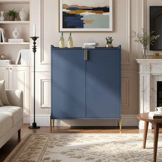 Sunvega Modern 2 Door Home Wine Bar Cabinet with Adjustable Storage Shelf and Wine Rack