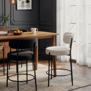 Sunvega Modern Upholstered Counter Height Stools Set of 2 with Black Metal Legs and Footrest