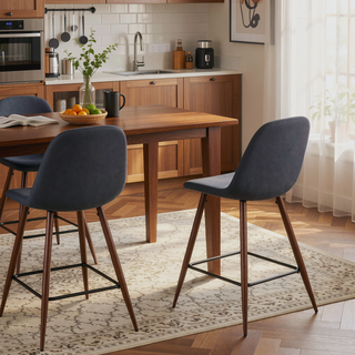 Sunvega Mid-Century Modern Counter Stool with Upholstered Seat and Walnut Finish Legs