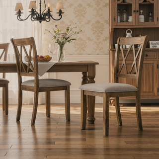 Sunvega Fabric Upholstered Dining Chairs with Foam Cushioned Seats Set of 2