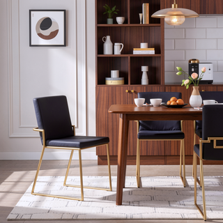 Sunvega Contemporary Gold Steel and Black Faux Leather Upholstered Dining Chairs Set of 2
