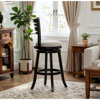 Sunvega Espresso Finish Bar Height Swivel Stool with Charcoal Fabric Seat