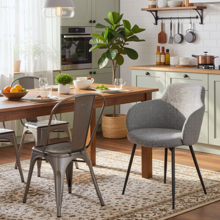 Sunvega Industrial Black Metal and Grey Noise Fabric Upholstered Dining Chair