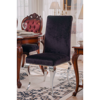 Sunvega Black Synthetic Leather & Chrome Metal High Back Armless Side Chair Set of 2