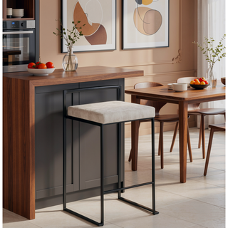 Sunvega Contemporary Stackable Counter Stool with Light Grey Cowboy Fabric Cushion
