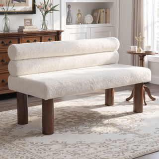 Sunvega Boucle Fabric Upholstered Dining Bench with Rubber Wood Legs 330 LBS Support